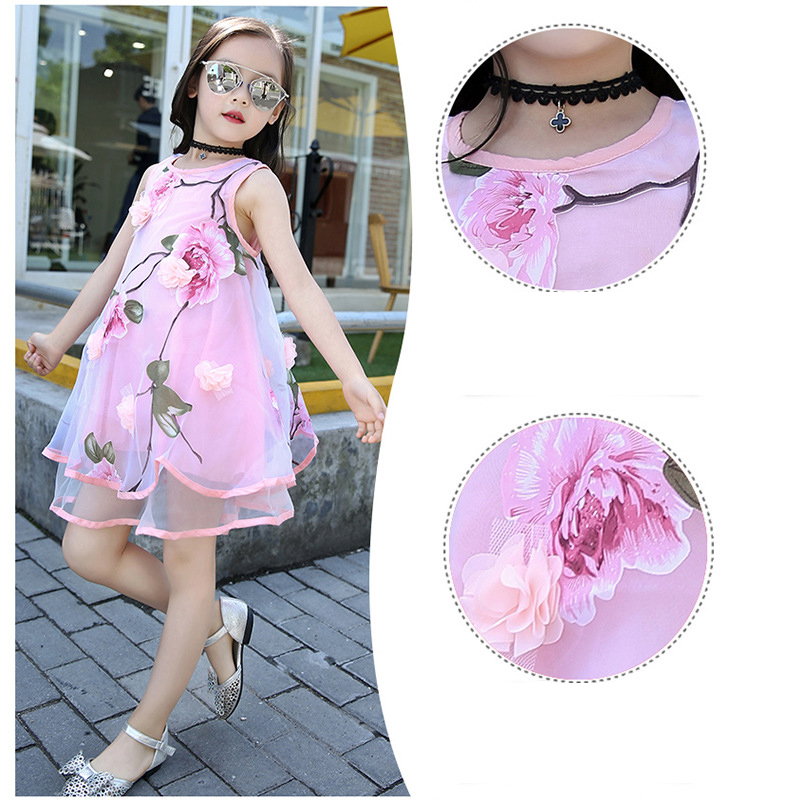Sundress for Girls Lace Dress Kids Sleeveless Dress Voile Children Clothing 4-12Years Princess Dress