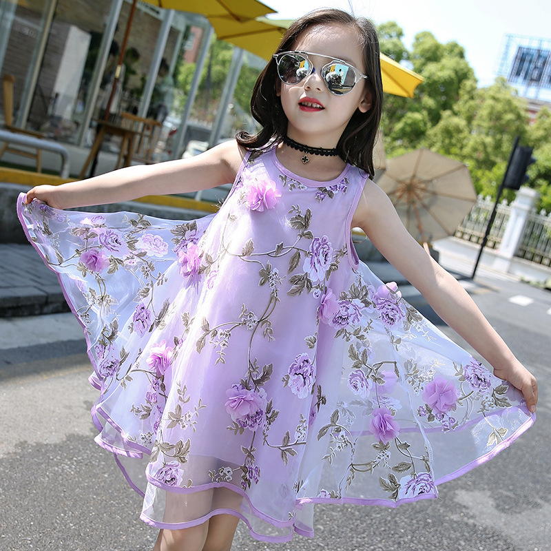 Sundress for Girls Lace Dress Kids Sleeveless Dress Voile Children Clothing 4-12Years Princess Dress