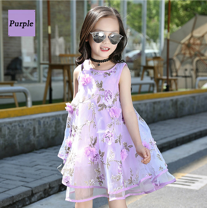 Sundress for Girls Lace Dress Kids Sleeveless Dress Voile Children Clothing 4-12Years Princess Dress