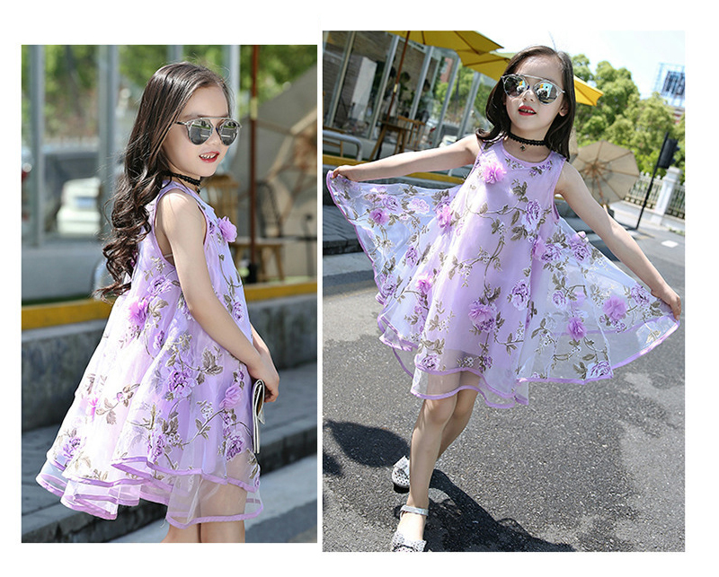 Sundress for Girls Lace Dress Kids Sleeveless Dress Voile Children Clothing 4-12Years Princess Dress