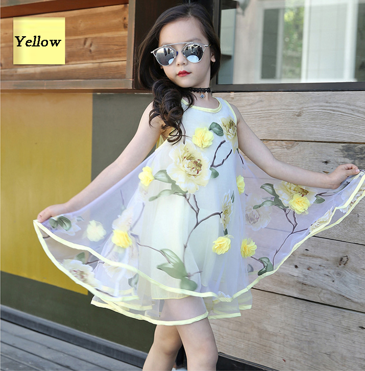 Sundress for Girls Lace Dress Kids Sleeveless Dress Voile Children Clothing 4-12Years Princess Dress