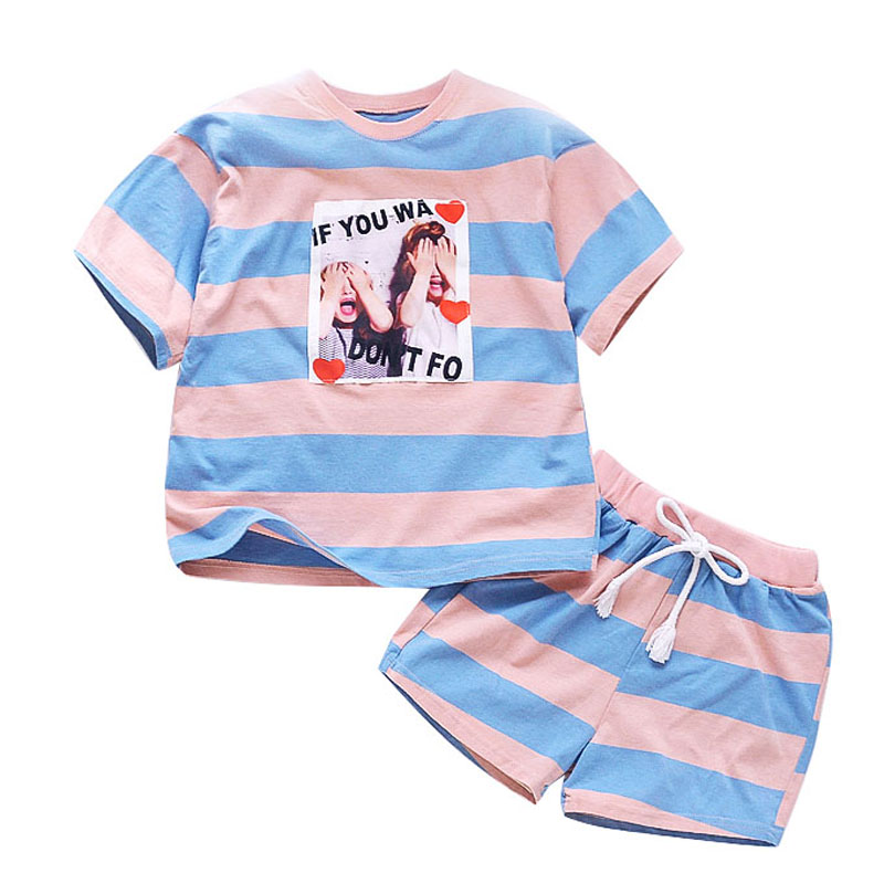 Kids Clothing Sets For Girls Sports Suits Short Sleeve Striped Outfits Summer Loose Girl Sportswear