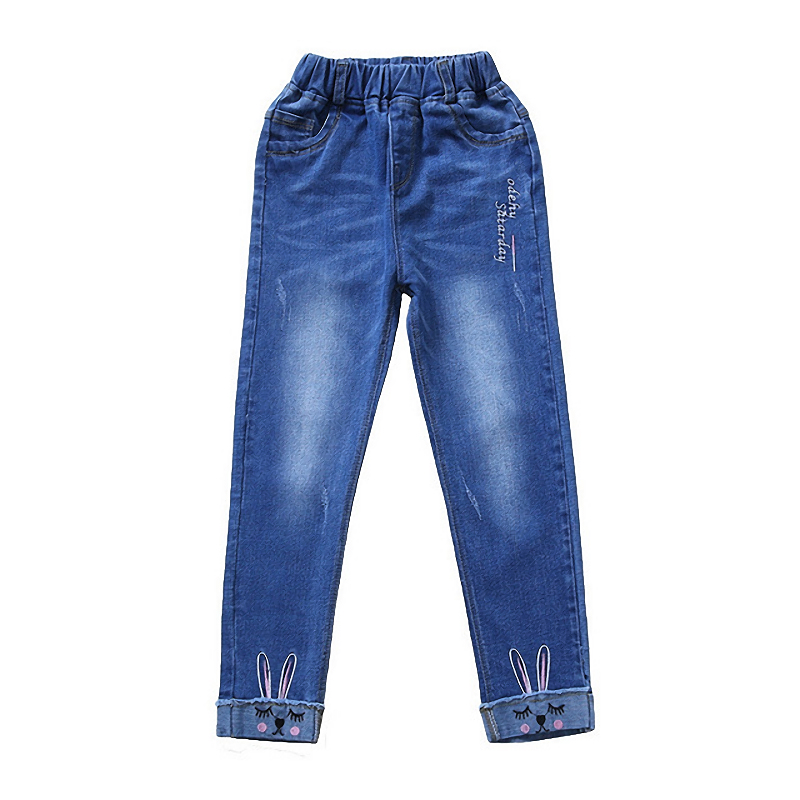 Kids Jeans For Girls Denim Pants Cartoon Skinny Jeans Children Leggings Students Trousers 2-12 Yrs