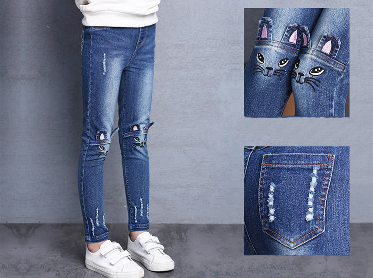 Kids Jeans For Girls Denim Pants Cartoon Skinny Jeans Children Leggings Students Trousers 2-12 Yrs