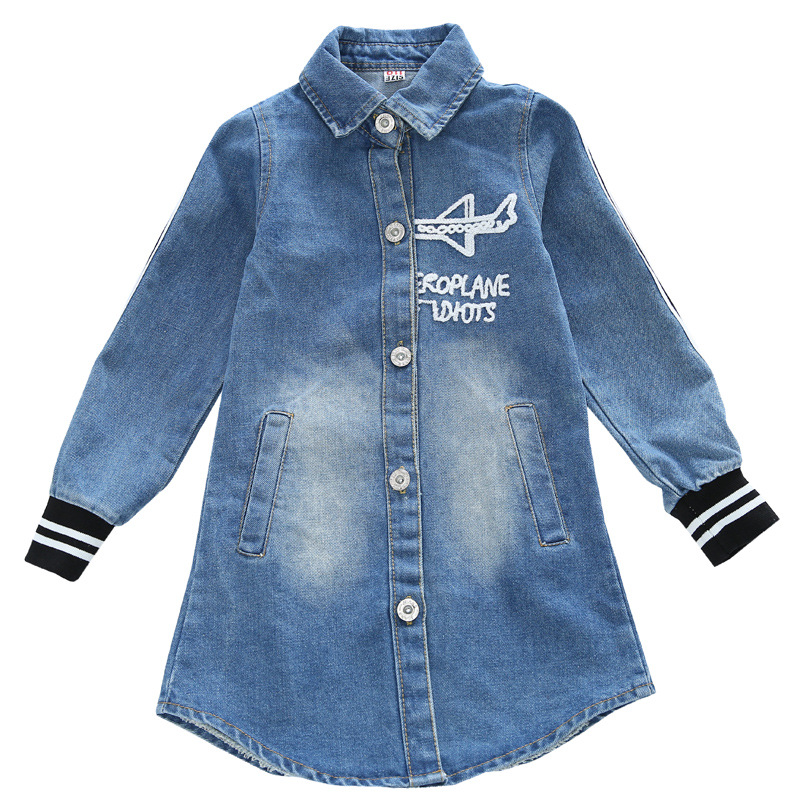 Kids  Denim Windbreaker For Girls Jacket Embroidered Denim Coats Students Outerwear 2-12 Years