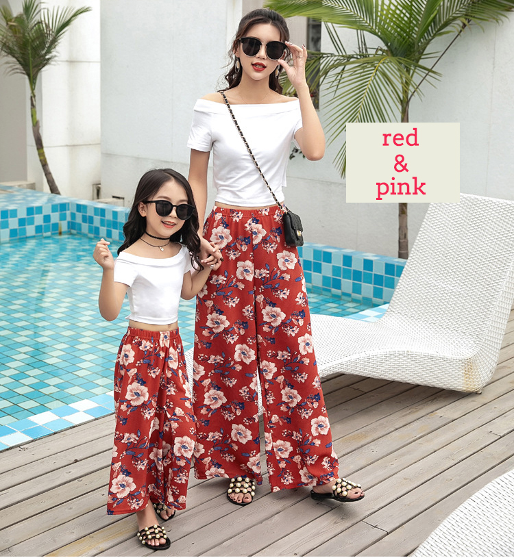 Parent-child Fashion Mom And Kids Wide Leg Pants Summer Chiffon High Waist Casual Pants