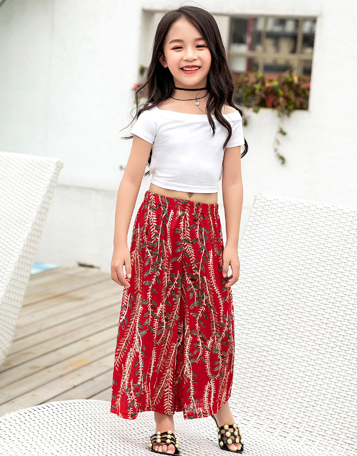 Parent-child Fashion Mom And Kids Wide Leg Pants Summer Chiffon High Waist Casual Pants