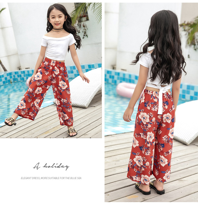 Parent-child Fashion Mom And Kids Wide Leg Pants Summer Chiffon High Waist Casual Pants