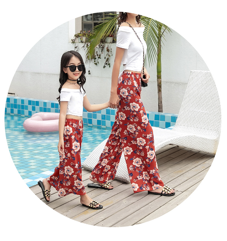 Parent-child Fashion Mom And Kids Wide Leg Pants Summer Chiffon High Waist Casual Pants