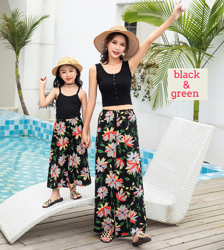 Parent-child Fashion Mom And Kids Wide Leg Pants Summer Chiffon High Waist Casual Pants