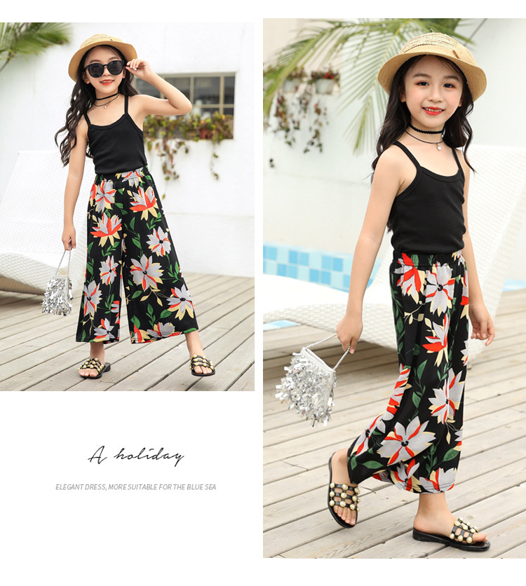 Parent-child Fashion Mom And Kids Wide Leg Pants Summer Chiffon High Waist Casual Pants
