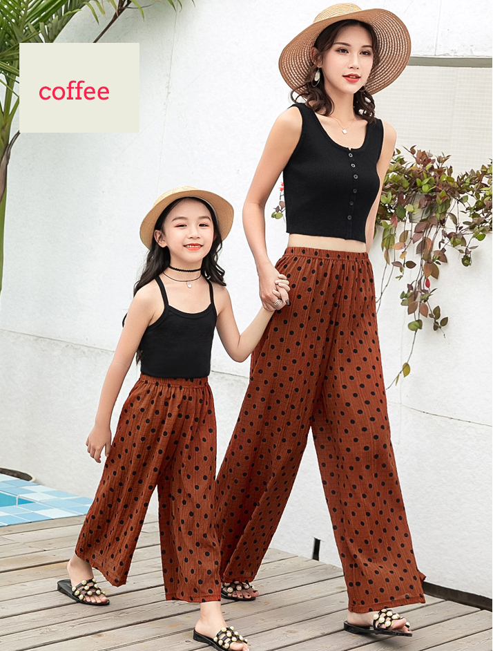 Parent-child Fashion Mom And Kids Wide Leg Pants Summer Chiffon High Waist Casual Pants