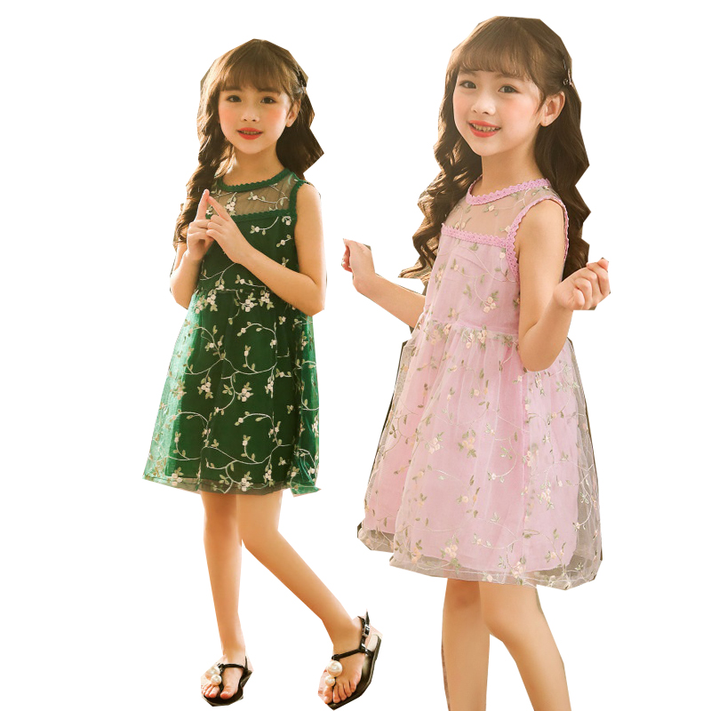 Embroidery Princess Girls Dresses A-Line Cute Floral Birthday Tulle Baby Kids Clothes for 2-12 Yrs