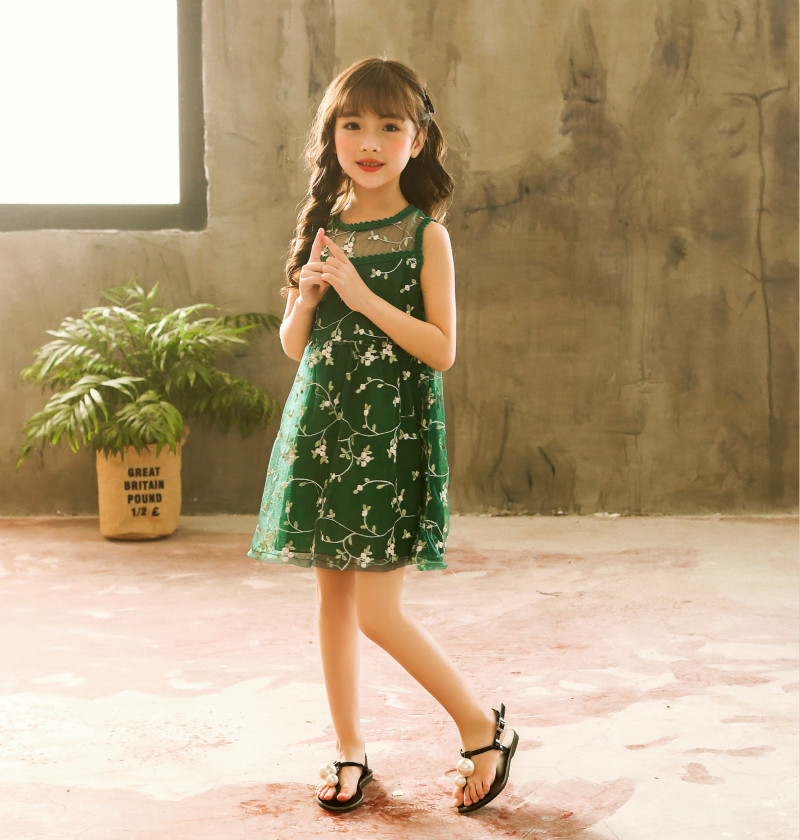 Embroidery Princess Girls Dresses A-Line Cute Floral Birthday Tulle Baby Kids Clothes for 2-12 Yrs