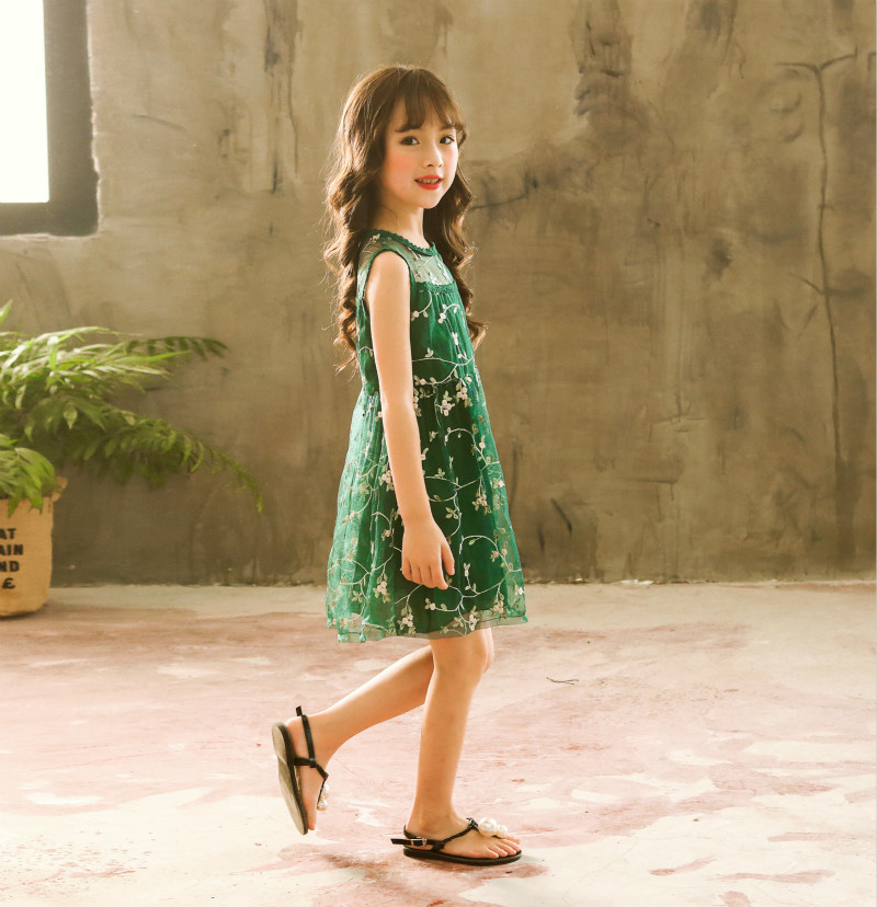 Embroidery Princess Girls Dresses A-Line Cute Floral Birthday Tulle Baby Kids Clothes for 2-12 Yrs