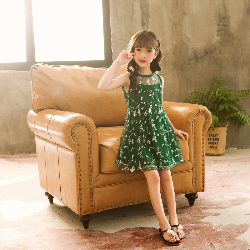 Embroidery Princess Girls Dresses A-Line Cute Floral Birthday Tulle Baby Kids Clothes for 2-12 Yrs