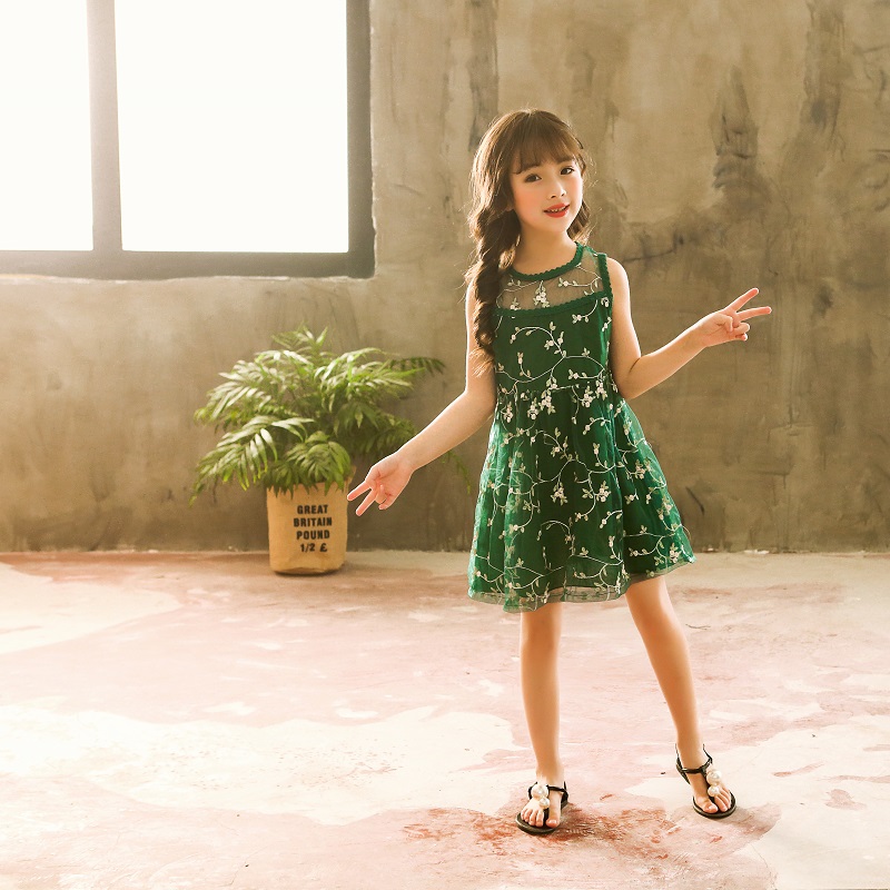 Embroidery Princess Girls Dresses A-Line Cute Floral Birthday Tulle Baby Kids Clothes for 2-12 Yrs