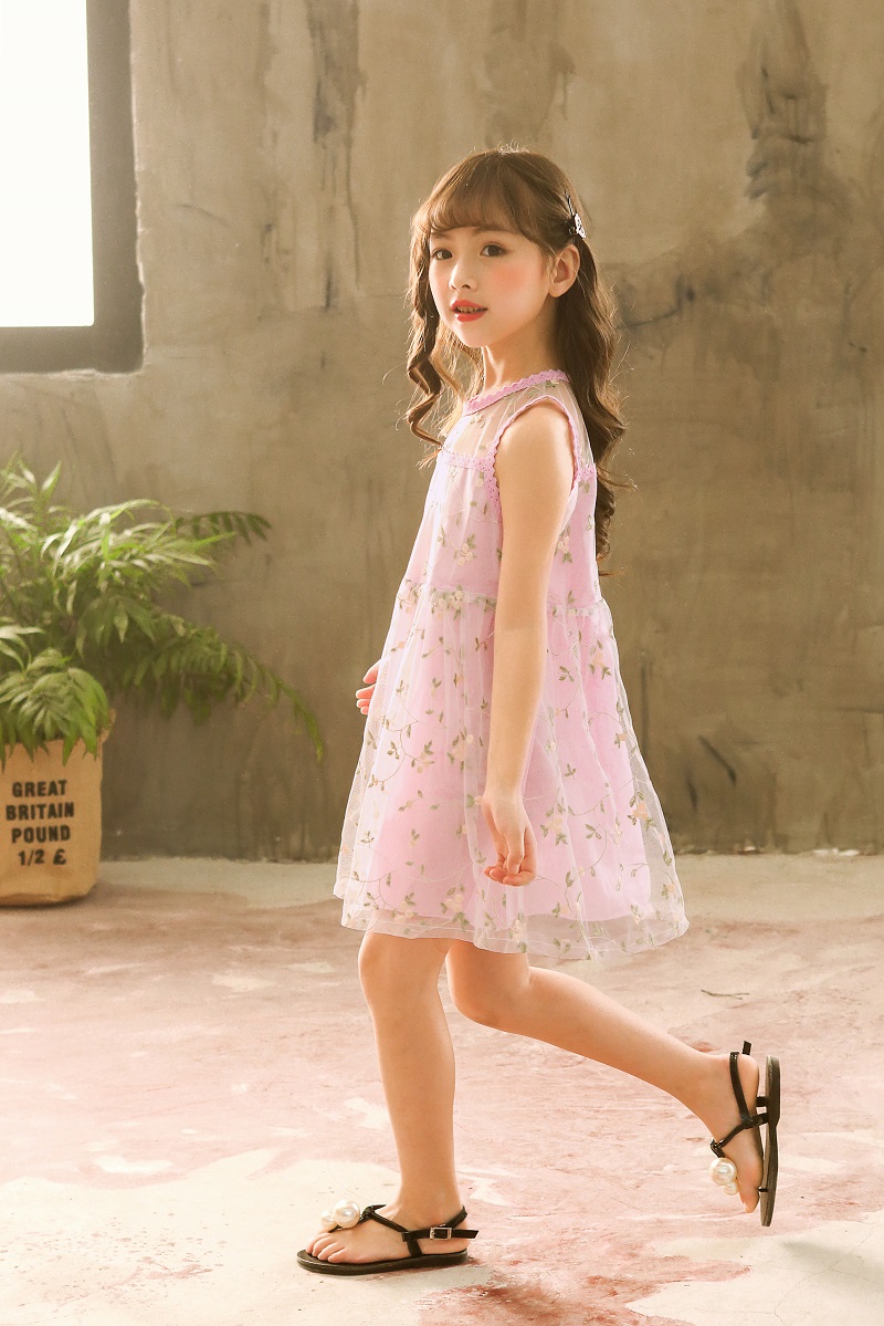 Embroidery Princess Girls Dresses A-Line Cute Floral Birthday Tulle Baby Kids Clothes for 2-12 Yrs