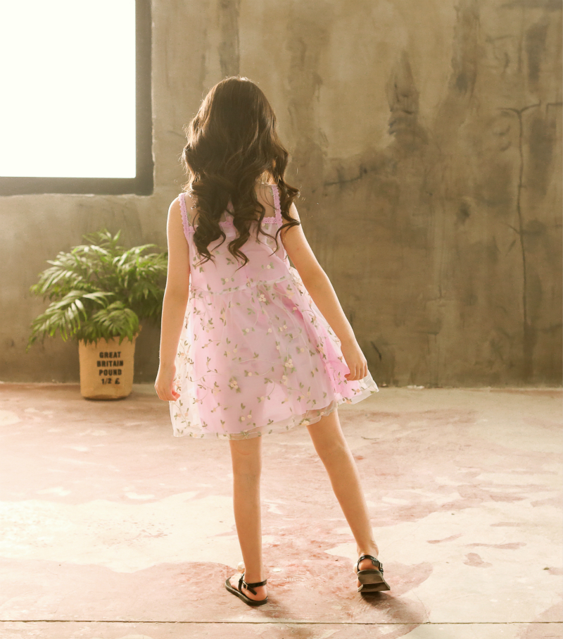 Embroidery Princess Girls Dresses A-Line Cute Floral Birthday Tulle Baby Kids Clothes for 2-12 Yrs
