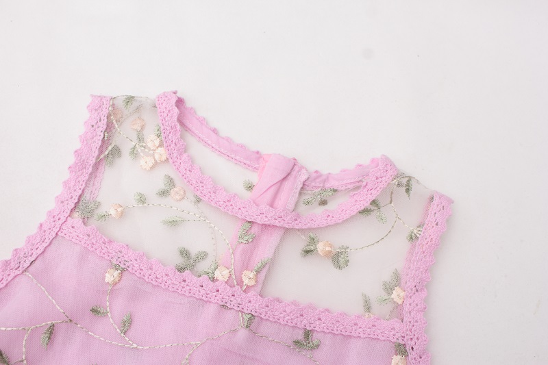 Embroidery Princess Girls Dresses A-Line Cute Floral Birthday Tulle Baby Kids Clothes for 2-12 Yrs
