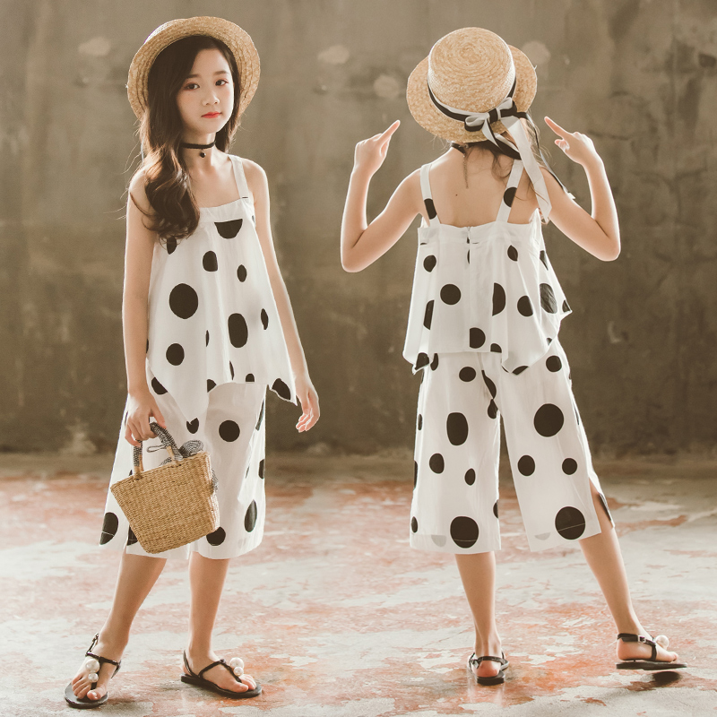 Girls Clothes Sets Dot Pants+Sleeveless  T-shirts 2PC Outfits For Girls Summer Clothes 4-13 Yrs
