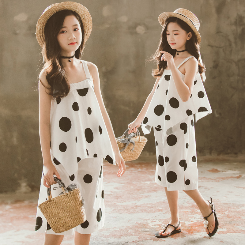 Girls Clothes Sets Dot Pants+Sleeveless  T-shirts 2PC Outfits For Girls Summer Clothes 4-13 Yrs