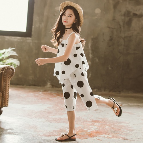 Girls Clothes Sets Dot Pants+Sleeveless  T-shirts 2PC Outfits For Girls Summer Clothes 4-13 Yrs