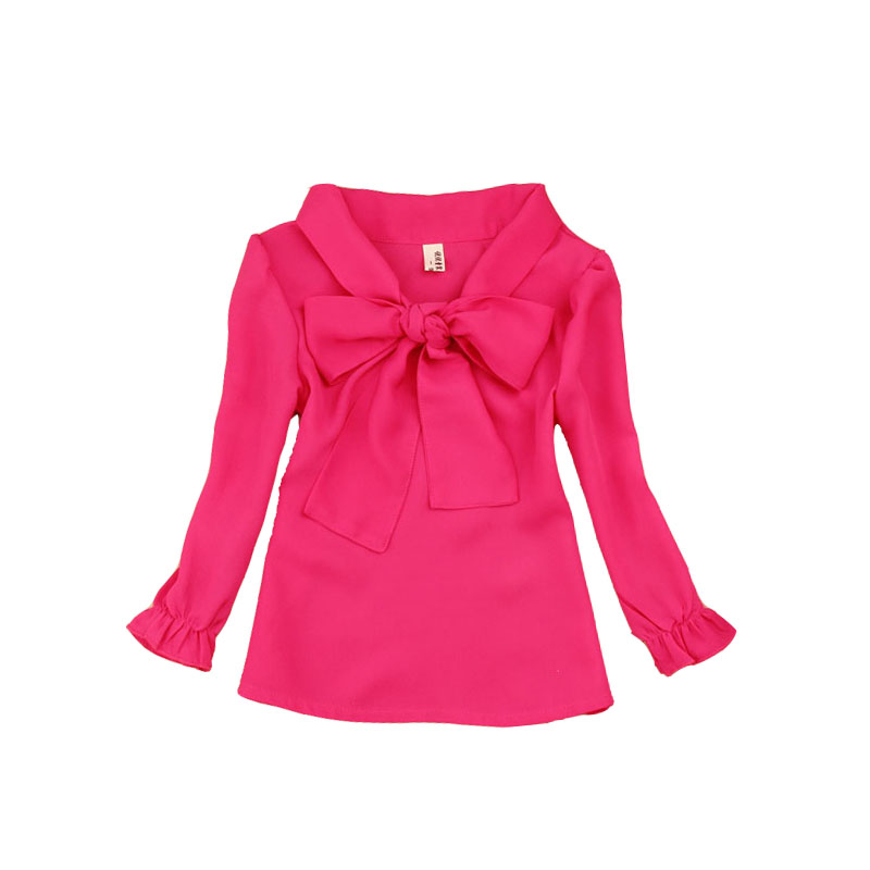 Spring And Autumn Girls Blouse Children Clothing Girl Shirt Long Sleeve Bow Chiffon Blouses 2-15T
