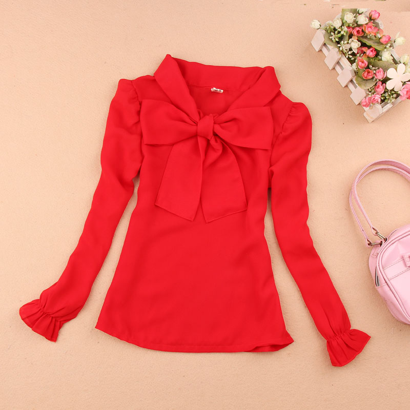 Spring And Autumn Girls Blouse Children Clothing Girl Shirt Long Sleeve Bow Chiffon Blouses 2-15T