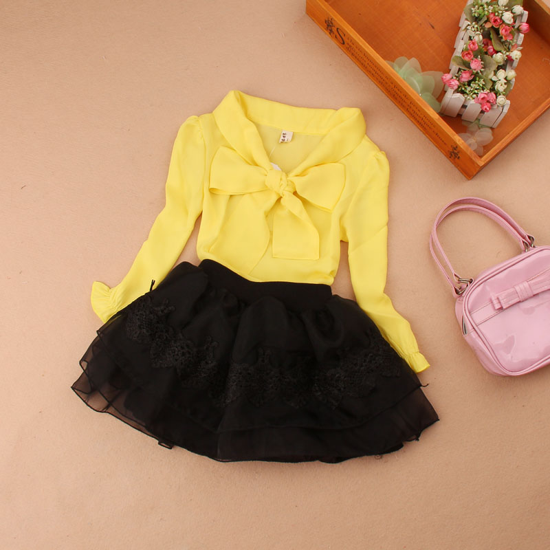 Spring And Autumn Girls Blouse Children Clothing Girl Shirt Long Sleeve Bow Chiffon Blouses 2-15T