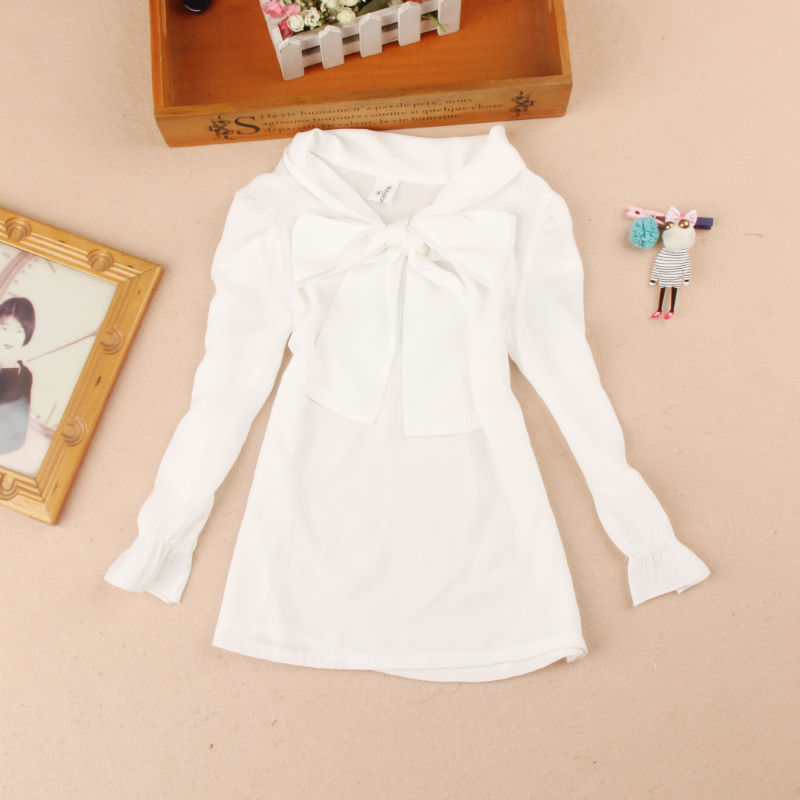 Spring And Autumn Girls Blouse Children Clothing Girl Shirt Long Sleeve Bow Chiffon Blouses 2-15T