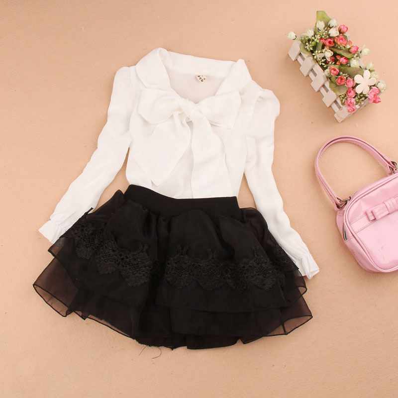 Spring And Autumn Girls Blouse Children Clothing Girl Shirt Long Sleeve Bow Chiffon Blouses 2-15T