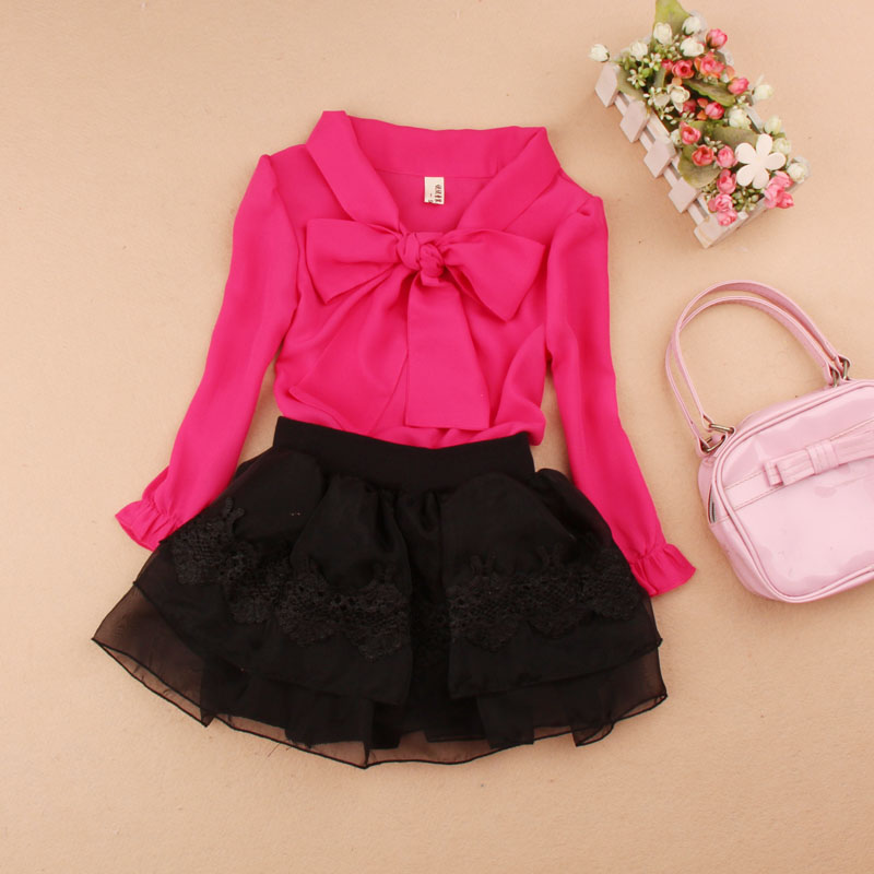 Spring And Autumn Girls Blouse Children Clothing Girl Shirt Long Sleeve Bow Chiffon Blouses 2-15T