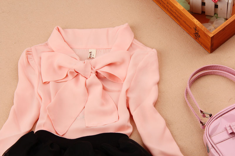 Spring And Autumn Girls Blouse Children Clothing Girl Shirt Long Sleeve Bow Chiffon Blouses 2-15T