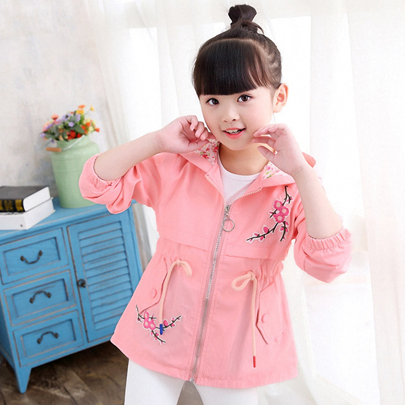 Girls Trench Coat Cute Flower Hooded Outwear for Kids Clothes Casual Jackets 2-12 Years Vestidos