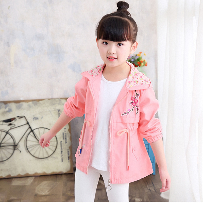 Girls Trench Coat Cute Flower Hooded Outwear for Kids Clothes Casual Jackets 2-12 Years Vestidos
