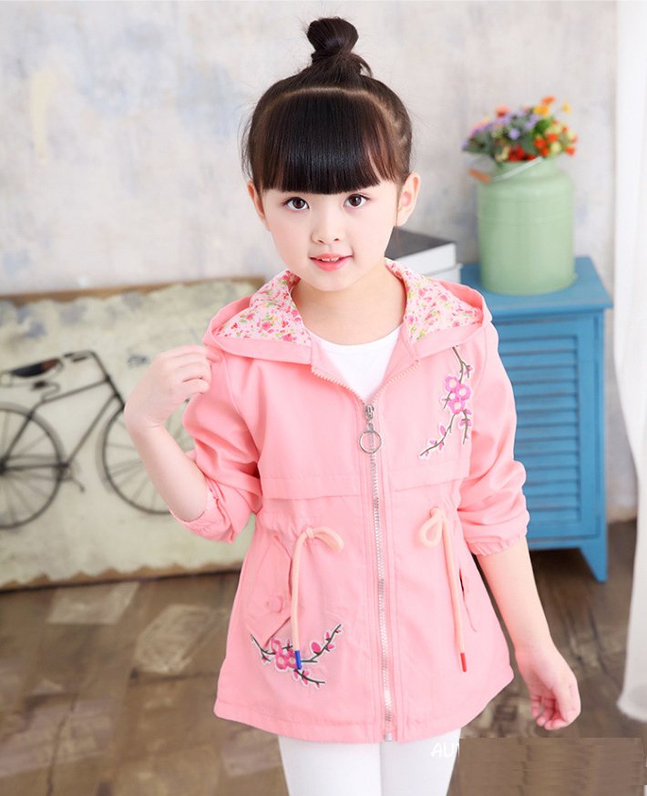 Girls Trench Coat Cute Flower Hooded Outwear for Kids Clothes Casual Jackets 2-12 Years Vestidos