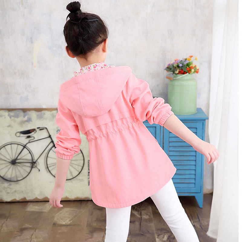 Girls Trench Coat Cute Flower Hooded Outwear for Kids Clothes Casual Jackets 2-12 Years Vestidos