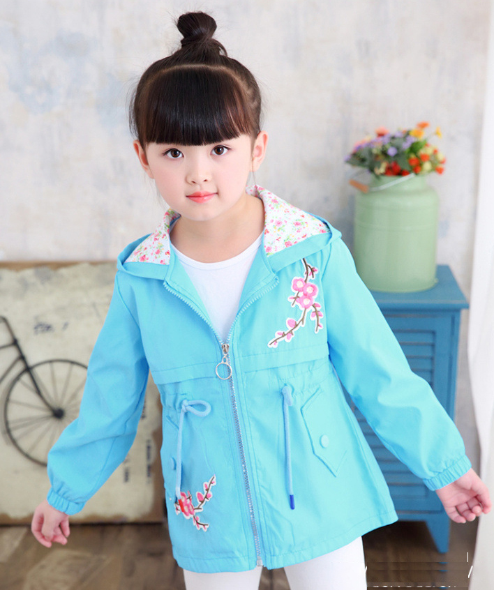 Girls Trench Coat Cute Flower Hooded Outwear for Kids Clothes Casual Jackets 2-12 Years Vestidos