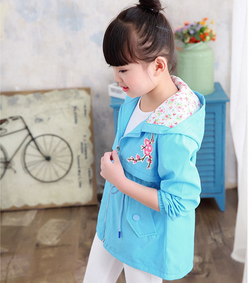 Girls Trench Coat Cute Flower Hooded Outwear for Kids Clothes Casual Jackets 2-12 Years Vestidos