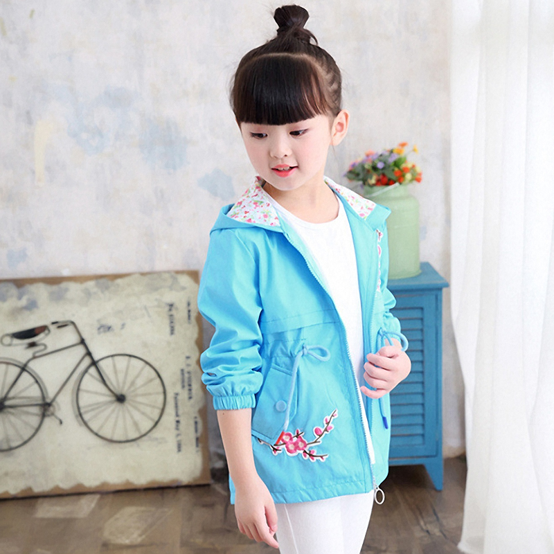 Girls Trench Coat Cute Flower Hooded Outwear for Kids Clothes Casual Jackets 2-12 Years Vestidos