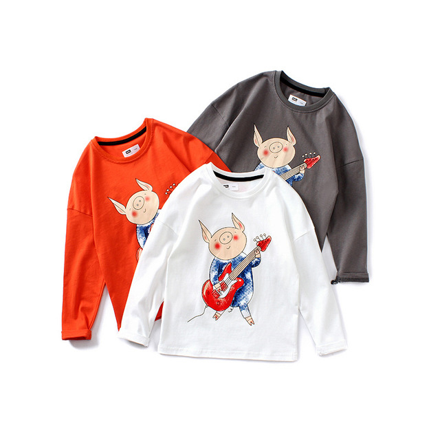Kids Tees For Girls Cartoon Pig T-shirt Long Sleeve Boys  Tops Cotton Tees Children Clothes 5-14 Yrs