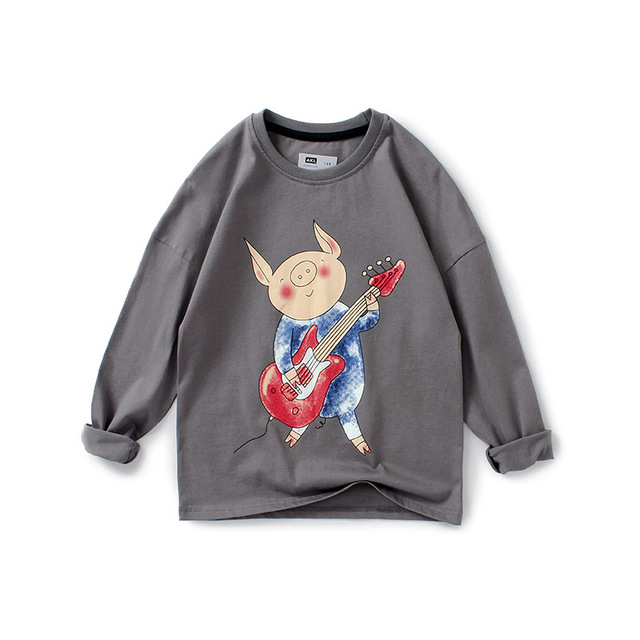 Kids Tees For Girls Cartoon Pig T-shirt Long Sleeve Boys  Tops Cotton Tees Children Clothes 5-14 Yrs