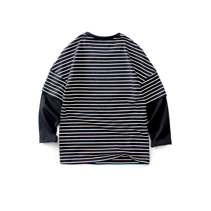 Kids Tees For Boys Striped Shirts Long Sleeve Children Fake Two-piece T-shirt Cotton Tops Tees