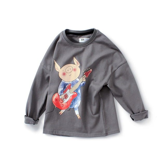 Kids Tees For Girls Cartoon Pig T-shirt Long Sleeve Boys  Tops Cotton Tees Children Clothes 5-14 Yrs