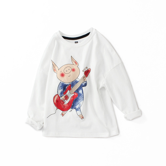 Kids Tees For Girls Cartoon Pig T-shirt Long Sleeve Boys  Tops Cotton Tees Children Clothes 5-14 Yrs