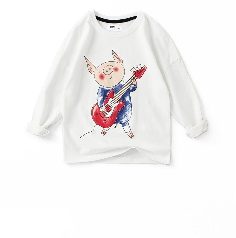 Kids Tees For Girls Cartoon Pig T-shirt Long Sleeve Boys  Tops Cotton Tees Children Clothes 5-14 Yrs