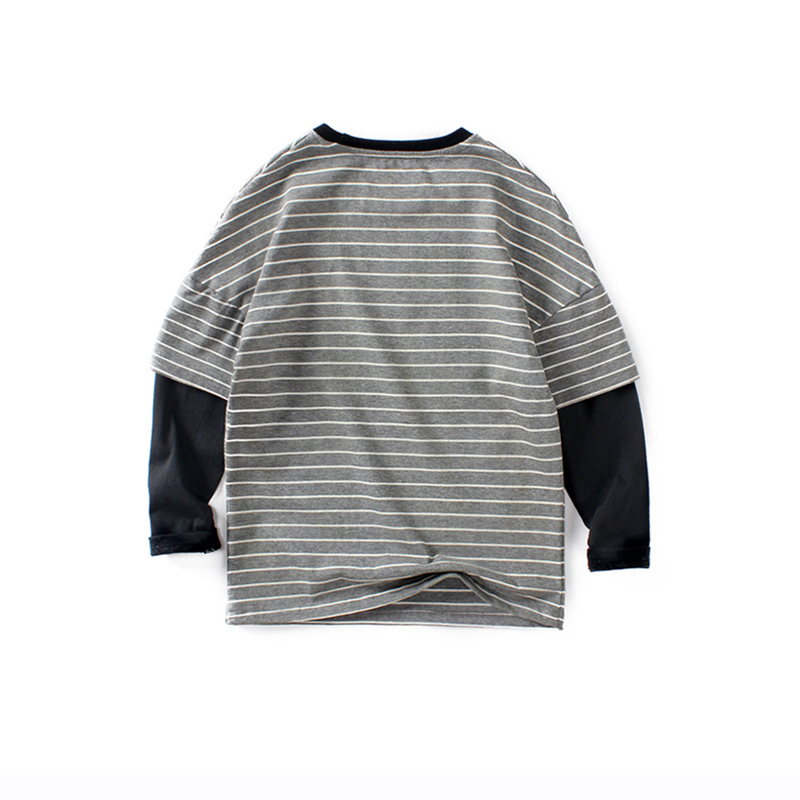 Kids Tees For Boys Striped Shirts Long Sleeve Children Fake Two-piece T-shirt Cotton Tops Tees