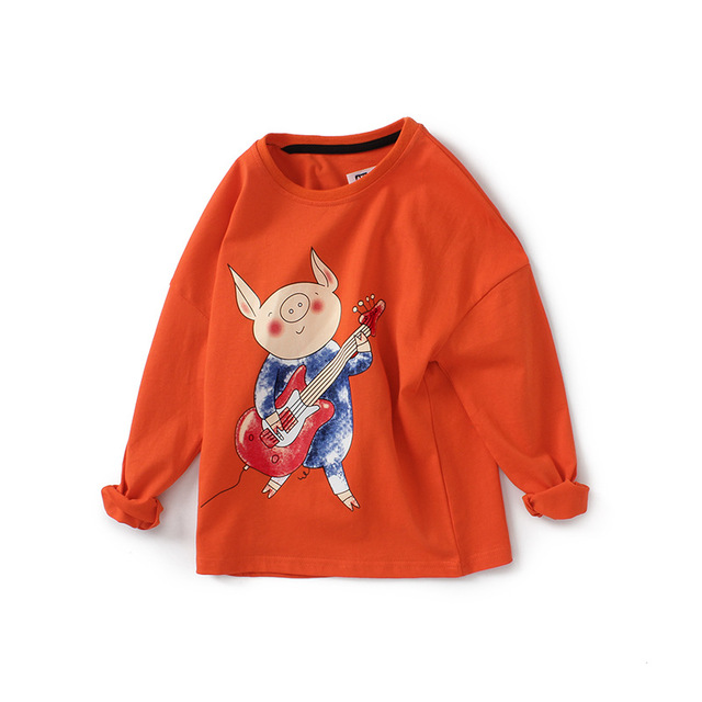 Kids Tees For Girls Cartoon Pig T-shirt Long Sleeve Boys  Tops Cotton Tees Children Clothes 5-14 Yrs