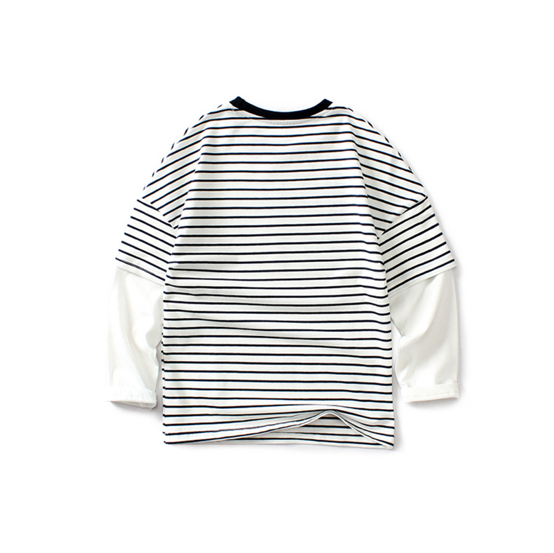 Kids Tees For Boys Striped Shirts Long Sleeve Children Fake Two-piece T-shirt Cotton Tops Tees